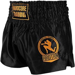 Hardcore Training Classic Muay Thai Shorts Black White Red Camo Blue Kick Boxing MMA Combat Sport Sparring Trunks Black XXXL