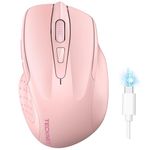 TECKNET Wireless Bluetooth Mouse, Rechargeable Bluetooth (BT5.0/3.0 & 2.4G) Wireless Mouse, Silent Computer Mouse with USB Receiver (Pink)