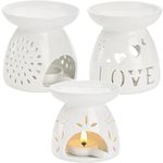 ZOOFOX 3 Pack Ceramic Tealight Candle Holder Oil Burner, Tealight Wax Warmer with Candle Spoon, Aromatherapy Essential Oil Burner for Home Bedroom Decor, Christmas Housewarming Gift