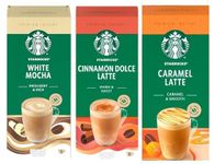 Starbucks Variety Pack Premium Instant Coffee Sachets Flavours inc. White Mocha, Caramel Latte, and Cinnamon Dolce. (Pack of 3, Each Pack 5 Sachets, Total 15 Sachets)