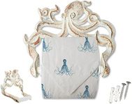 Decorative Cast Iron Octopus Toilet Paper Roll Holder – Wall Mounted Octopus Décor for Bathroom – Kraken, Nautical Bathroom Accessories – Easy to Install with Included Screws and Anchors - Rust White