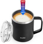 BUZIO Insulated Coffee Mug, Quick Cooling 10oz Coffee Cup with Handle, Triple Wall Stainless Steel leak-proof, BPA-free, Reusable Travel Mug with Lid, Black