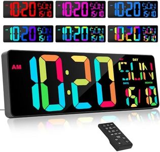 XREXS 16.5 Inch Wall Clock Digital Large [RGB], Digital Wall Clock with 10 Colours, Remote Control, Brightness/Volume Adjustable, Hourly Chime, Digital Calendar and Hygrometer, Cable Powered