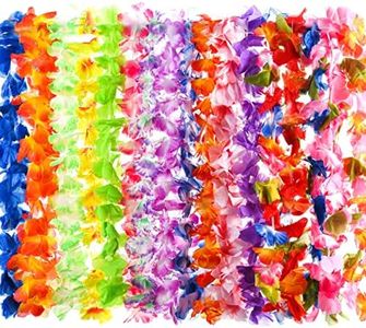 PREXTEX 40 Hawaiian Leis for Luau Party Decorations - Bulk Set of Silk Flower Necklace Leis - Tropical Theme Party Favors - Vibrant Colors Great Adults