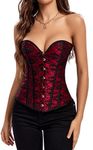 Kelvry Women's Gothic Lace up Boned Overbust Bustier Brocade Basque Corset Lingerie Plus Size 6-24