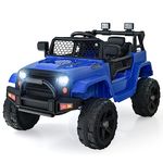 OLAKIDS Kids Ride On Truck, 12V Electric Vehicle Car with Remote Control, Toddlers Battery Powered Toy with 2 Speeds, Spring Suspension, Double Open Doors, LED Lights, Music, USB, Mp3 (Cobalt)