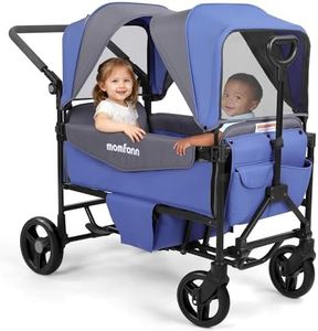 Stroller Wagon for 2 Kids,Foldable Wagon Stroller with Detachable Canopy, All-Terrain Wagon for Kids, Adjustable Push/Pull Handle, Wagon for 2 Seater Parent Organizer, Lavender Blue