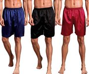 Admireme Mens Satin Boxer Shorts Pajamas Shorts Sleepwear Boxers Underwear Beach Shorts (3 Pack-(Blue+Black+Red), Medium)