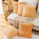 PICKKART Faux Fur Throw Pillow Covers-16" x 16",Set of 5 - Soft Cushion Cases - Fuzzy Fluffy Cozy for Sofa Bed Decor Couch Bedroom Without Insert. 16x 16 Inches/ 40 x 40 cm (Gold)