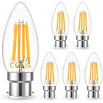 Century Light B22 Bayonet Cap Candle Filament Light Bulbs, Led 6.5W Equivalent 60 Watt, Dimmable Retro Warm White 2700K, Vintage Edison Energy Saving Lightbulbs for Chandeliers, 800LM, Pack of 6