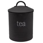 AuldHome Enamelware Black Tea Canister; Large Modern Farmhouse Style Tea Storage for Kitchen