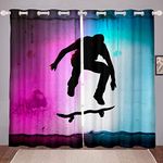 Youth Skateboard Curtains Boys Teens Kids Extreme Sport Window Curtains for Bedroom Street Hipster Curtain Fashion Blue Pink Darkening Thermal Drapes 2 Panel Set W66*L72