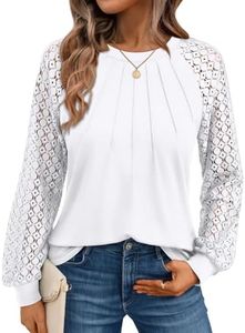 AUTOMET Womens Long Sleeve Shirts Lace Tops Business Casual Fall Fashion Outfits Clothes 2024 Knitted Y2k Blouses White XL