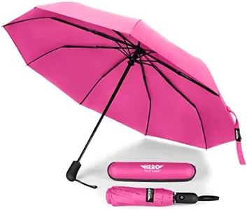 HERO Windproof Travel Umbrella with Case - Compact Umbrella for Travel - Easy Open & Close Automatic Umbrella - Strong Wind Protection, Lightweight - Built with Reinforced Fiberglass Ribs - Pink