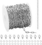 UMAOKANG 16.4 Feet Silver Stainless Steel Chains for Jewelry Making Cable Long Craft Link Chain Roll Paperclip Necklace Chains Bulk with Jump Rings Lobster Clasps Extender Chain