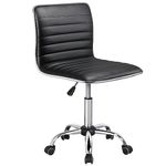 Yaheetech Armless Office Chair Faux Leather Desk Chair Swivel Computer Chair Low Back with Wheels and Height Adjustable for Home, Work, Study Black