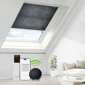 ZSTARR Motorized Skylight Shades Cellular Honeycomb Electric Blinds with Solar Panel Cordless Rechargeable Shades with Remote for Roof Inclined Plane Room Custom Size (Sheer Gunmetal)