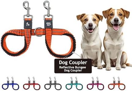 Kruz Double Dog Coupler - KZVX2-08S - Tangle Free Dog Walking & Training Dual Extension - Comfortable, Shock Absorbing - Reflective Bungee for Two Dogs - Orange - 5/8" x 14"