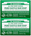 Dr. Bronner’s - Pure-Castile Bar Soap (Almond, 140g, 2-Pack) - Made with Organic Oils, For Face, Body and Hair, Gentle and Moisturizing, Biodegradable, Vegan, Cruelty-free, Non-GMO