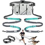 SHINE HAI Retractable Hands Free Dog Leash with Dual Bungees for 2 Dogs, Adjustable Waist Belt, Reflective Stitching Leash for Running Walking Hiking Jogging Biking Gray