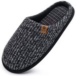 ONCAI Mens Slippers Black Knit Stripes Memory Foam Mule Slippers Slip On Warm House Indoor/Outdoor Shoes With Non-Slip Sole Size 9