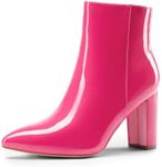 DREAM PAIRS Women's Chunky Heel Ankle Booties Pointed Toe Short Boots,Size 9,Hot Pink-Pat-1,SIANNA-1