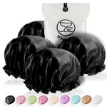 Shower Cap for Women Reusable Large Shower Cap (Black 4 Pack XL) Satin Double Layer Extra Waterproof Long Hair Caps