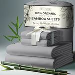 DECOLURE 100% Organic Bamboo Viscose Sheets Queen Size 4 pcs - Ultra Soft & Luxuriously Cooling, 16" Deep Pocket, Double Stitching, Perfect for Hot Sleepers - Luxury Queen Bed Sheets Set (Midgrey)