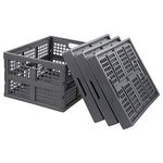 Farmoon 35 Quart Folding Collapsiable Crate, Plastic Storage Milk Crates(4 Pack, Grey), RE