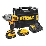 Dewalt XR DCF900P2T Cordless Impact Wrench (18 V, ½ Inch External Square Socket with Snap or HOG Ring, 1,396 Nm Tightening Torque & 1,898 Nm Release Torque, Includes 2X 5.0Ah Batteries, Charger &