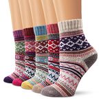 Ambielly Winter Women Socks 5 Pairs Vintage Style Knit Wool Casual Socks Thick Warm Colorful Socks (SD10004A)