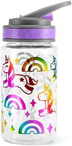 Home Tune 15oz Kids Water Drinking Bottle - Tritan BPA Free, Wide Mouth, Flip Sip Top, Easy Open, Lightweight, Leak-Proof Water Bottle with Cute Foil Print Design for Girls & Boys - Unicorn