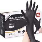 Black Nitrile Disposable Gloves - Latex Free, Powder Free, Exam Disposable Gloves, Disposable, Surgical, Cleaning, Food Gloves, Extra Strong, Multi-Purpose Gloves, Black Disposable Gloves (XL)