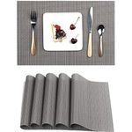 Myir JUN Table Mats Set of 6, Place Mats Table Placemats Washable Non-slip Heat Insulation Woven Vinyl for Kitchen Dinning Restaurant 18"X12" (Dark Gray)