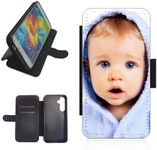 Personalised phone case wallet For Samsung Galaxy A35 5G flip case photo on the front panel Black