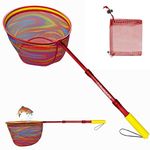 DaddyGoFish Kids Fishing Net - Ultralight Telescopic Landing Net Bait Pouch for Catching Fish Frog Minnow Cricket Butterfly at Water Beach Lake Pond Gifts for Boys and Girls - Red