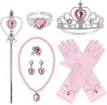 Princess Dress Up Party Accessories, 7 pcs Dress Up Set for Toddler Girls with Crown Wand for Little Girls Dress Cosplay Accessories Kids Toddler Girl Toys Birthday Party Gift