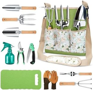 Grenebo All-in-One Garden Tool Set, 11-Piece Heavy Duty Gardening Tools with Ergonomic Canvas Shoulder Crossbody Bag, Rust-Proof Premium Garden Tool Kit, Gardening Gift for Women Men