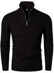 HOOD CREW Men’s Long Sleeve Jumper Causal Tops Fall Stand Collar Zipper Pullovers Black