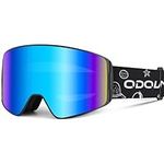 Odoland OTG Ski Goggles for Kid and Youth, UV Protection and Anti-Fog Len for Children, Double Grey Spherical Lens Snowboard Goggles Perfect for Boys and Girls for Sunny and Cloudy BL