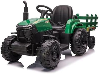 Garvee Kids Ride On Tractor with Trailer, 12V Electric Ride On Car with 35W Dual Motors, 3-Speed Gear Shift, LED Lights, Music & USB, Battery Powered Ride On Toy for Boys & Girls Ages 3+, Dark Green