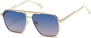 Kimorn Polarized Sunglasses Womens Men Retro Oversized Square Vintage Fashion Shades Classic Large Metal Sun Glasses K1221 (Gold Frame Top Blue Bottom Pink, 60)