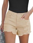 luvamia Jean Shorts for Women High Waisted Stretchy Distressed Denim Shorts Ripped Frayed Raw Hem Summer Casual Shorts Women Jean Shorts High Waisted Light Beige Size Xx-Large Size 20 Size 22