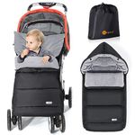 IvyWind Winter Baby Stroller Bunting Bag, Universal Warm Footmuff for Stroller, Waterproof & Windproof Stroller Winter Cover with Convertible Zip Hood for Baby Boy & Girl, Included Storage Bag, Black