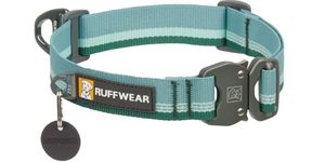 Ruffwear Top Rope Medium Dog Collar, Reflective Pet Dog Collar with Aluminum V-ring Dog Lead Attachment & Metal Buckle, Comfortable & Strong Webbing for Dog Walking, Size M (36-51cm), River Rock Green