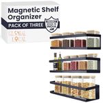 GLOBAL LOCAL Metal Magnetic Shelf | Kitchen Shelf For Fridge Side | Floating Shelves For Spice Rack | (Pack Of 3, Black)