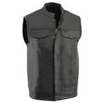 Milwaukee Leather LKM3710 Men's Black Leather Club Style Motorcycle Rider Vest W/Dual Closure Zipper and Snaps - Large