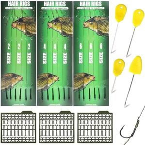 Carp Fishing Hair Rigs Kit - 18pcs Boilies Carp Rigs Carp Hooks Braided Thread Boilies Hair Rigs for Carp Fishing Braid Thread Line with 3 Extender Boilie Bait Stops and Stringer Needle