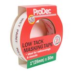 ProDec PLTT25 Low Tack Multi Surface Painters Masking Tape for Delicate Surfaces Gives Sharp Paint Lines for Indoor Painting and Decorating, Compatible with All Paints, 1" 25mm wide, Cream