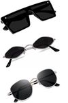 Sheomy Unisex Combo offer pack of 3 shades glasses Square Sunglasses Rectangle Retro Vintage Narrow Women::Men Small Narrow Square Sun Glasses Combo offer pack of 3 OM-TD4Z-TE3J